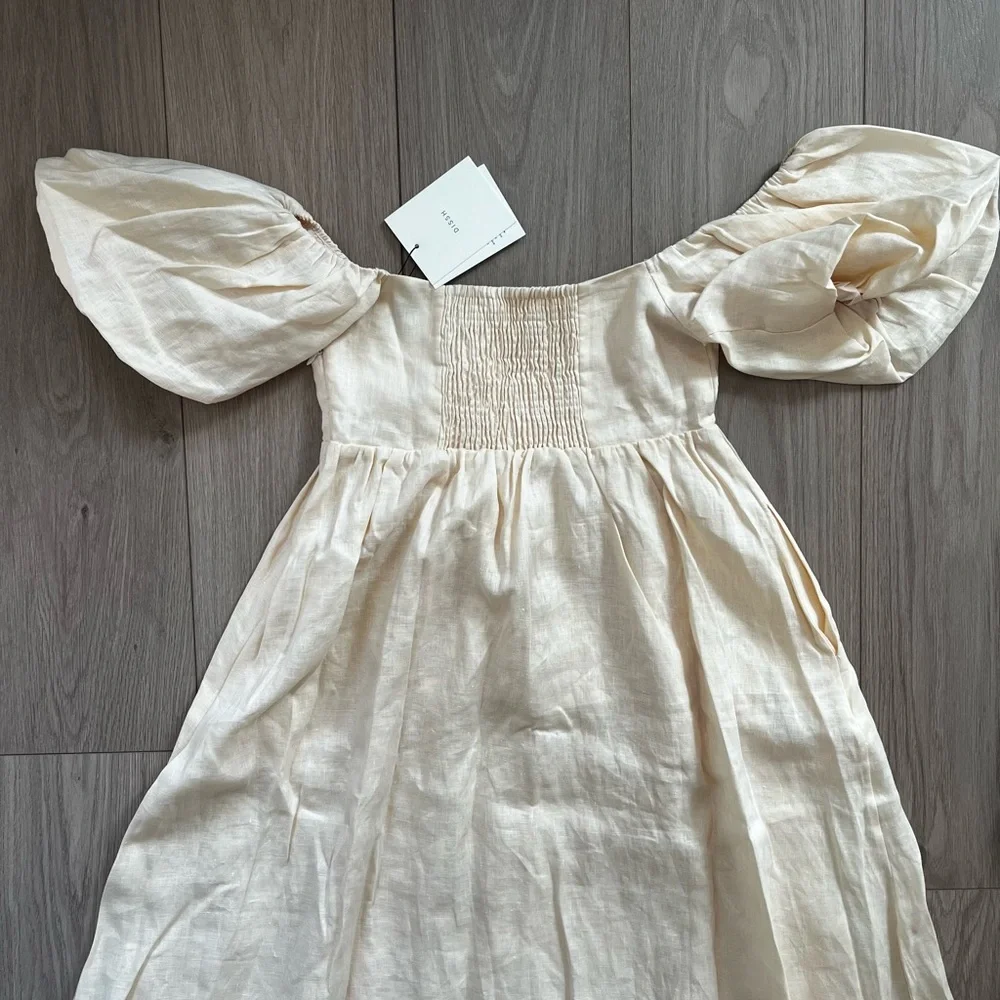 DISSH Cream Linen Midi Dress with Puff Sleeves - Picture 4 of 10